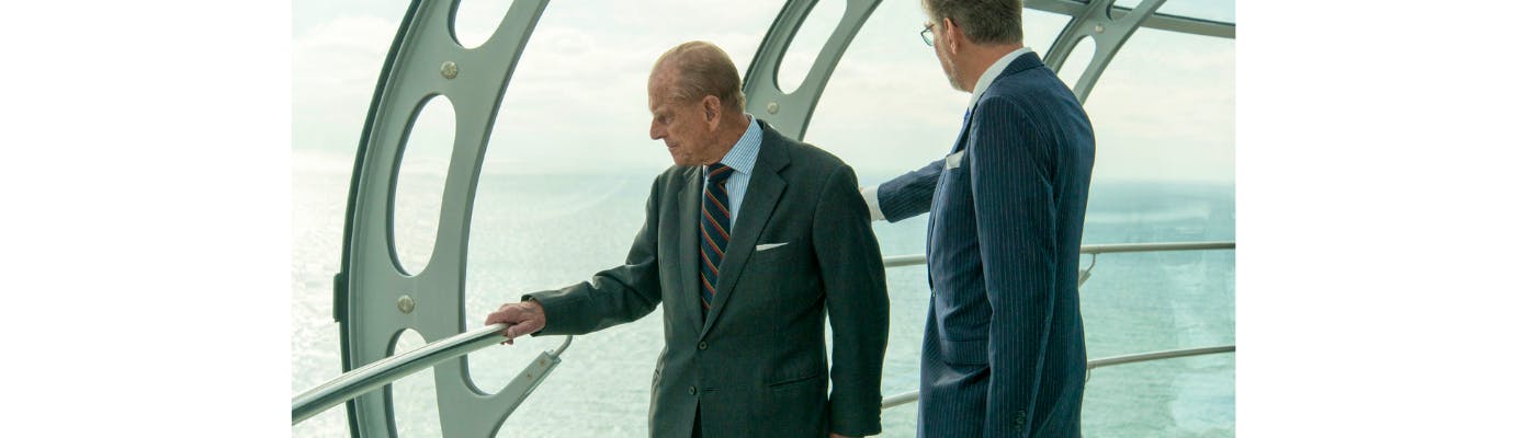 Remembering HRH Prince Philip’s visit to BA i360|HRH Prince Philip on board BA i360 pod|||